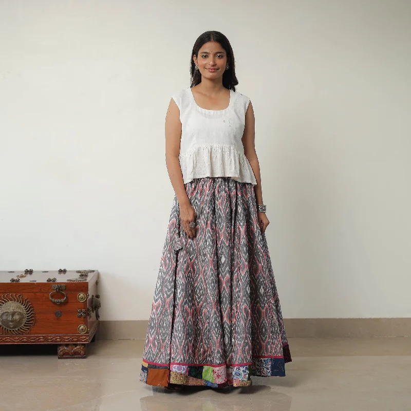 Multicolor - 24 Kali Cotton Pochampally Ikat Skirt with Border 06 corduroy skirt cozy
