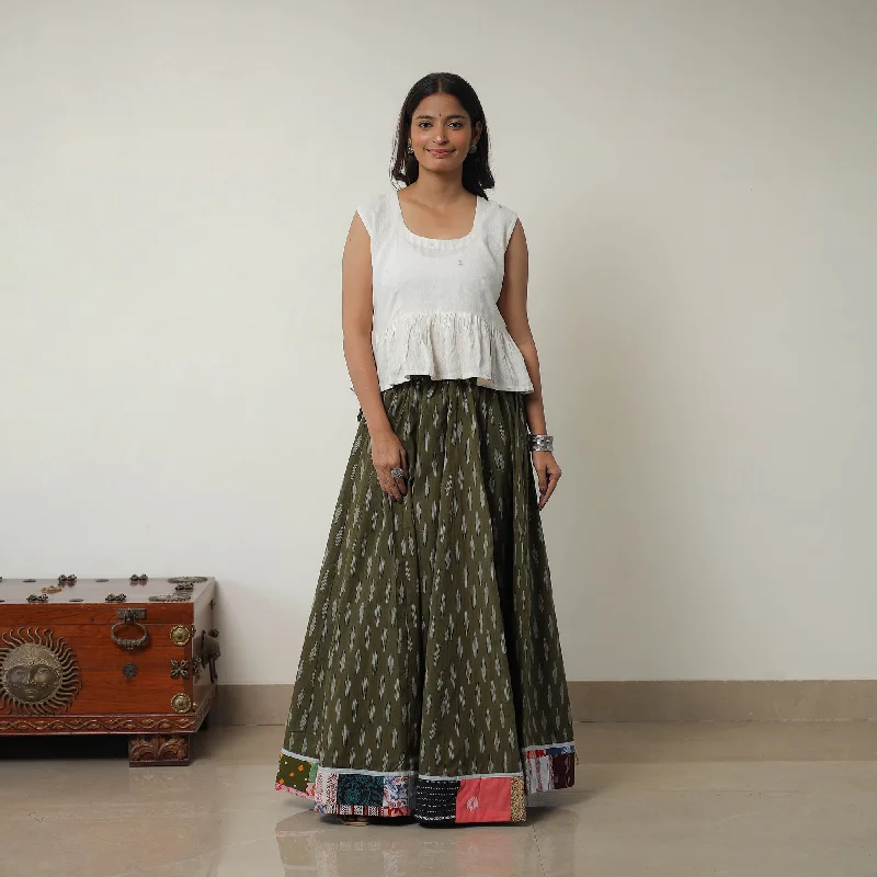 Green - 24 Kali Cotton Pochampally Ikat Skirt with Border 09 tulle skirt dreamy