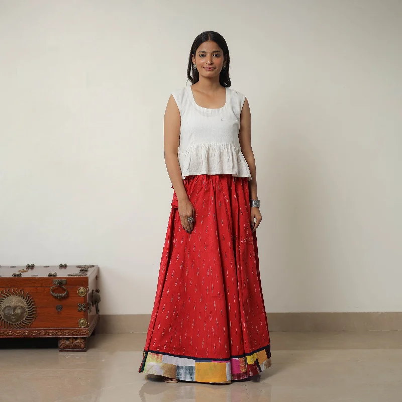 Red - 24 Kali Cotton Pochampally Ikat Skirt with Border 11 chiffon skirt lightweight