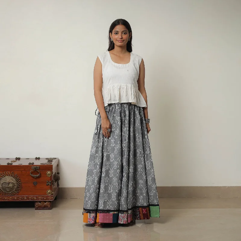 Grey - 24 Kali Cotton Pochampally Ikat Skirt with Border 12 ribbed skirt waist