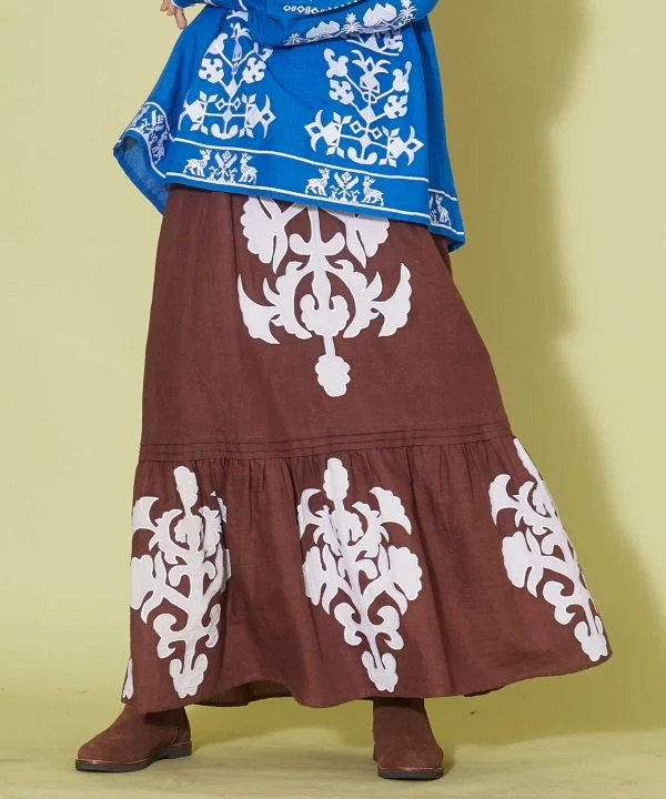 Applique Linen Blend Skirt lace skirt intricate