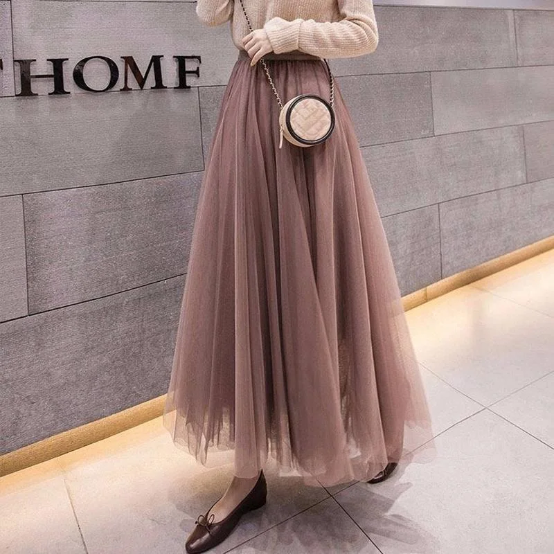 [3 Layers of Yarn + Inner Lining] Half-length Skirt Women's Net Gauze Skirt Large Skirt Mid-length Gauze Skirt Net Yarn Breathable Large Skirt wool skirt thick