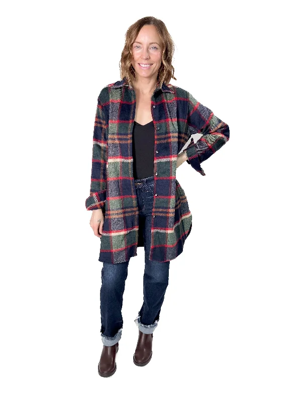 Renfrew Plaid Shacket- GREEN/NAVY Chic Sleeveless Blouse