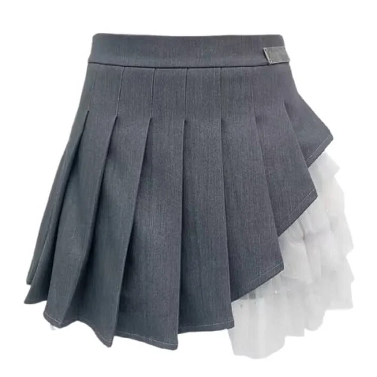 Aesthetic Layered Gray Skirt low waist skirt