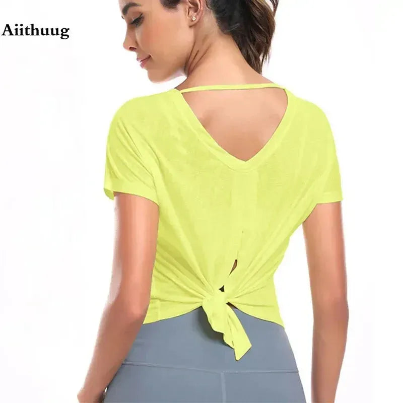 Aiithuug Sexy Back Yoga Tops Yoga Blouse Chic Square Blouse