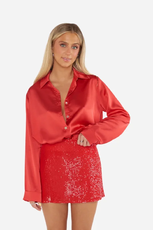 Show Me Your Mumu All Night Skort in Red Sequins leather skirt sleek