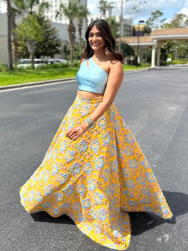 ARIANA Yellow and Periwinkle Floral Skirt lace skirt intricate