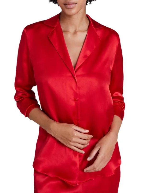 Toi Mon Amour Silk Blouse - Rouge Passion Stretchy Fitted Blouse