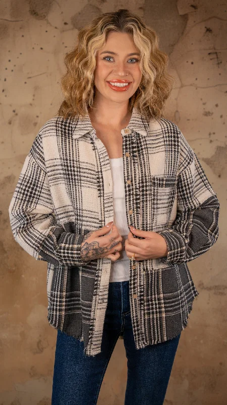 Baylee Black Mix Plaid Shacket Smart Business Blouse