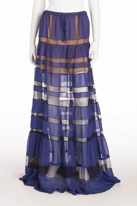 BCBG Maxazria Runway - "Letesia" Blue Chiffon Maxi Skirt - M leather skirt sleek