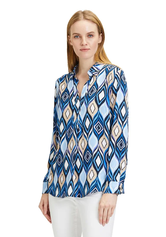 Betty Barclay V-Neck Ogee Print Blouse, Light Blue Mandarin Collar Blouse