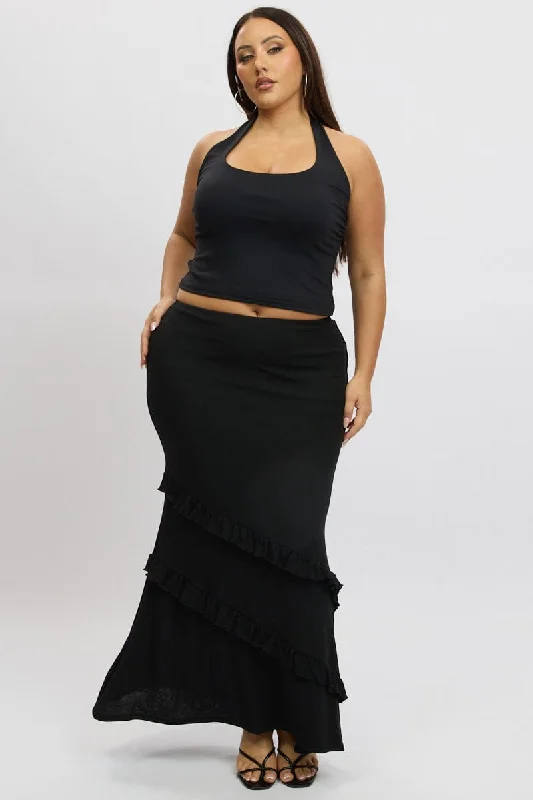 Black Frill Maxi Skirt cashmere skirt soft