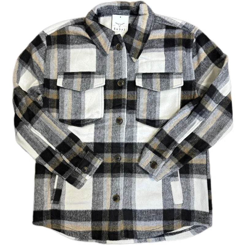 Black Plaid Shacket Silky Tunic Blouse