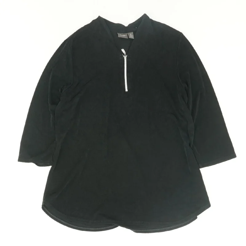 Black Solid 3/4 Sleeve Blouse Modern Oversized Blouse