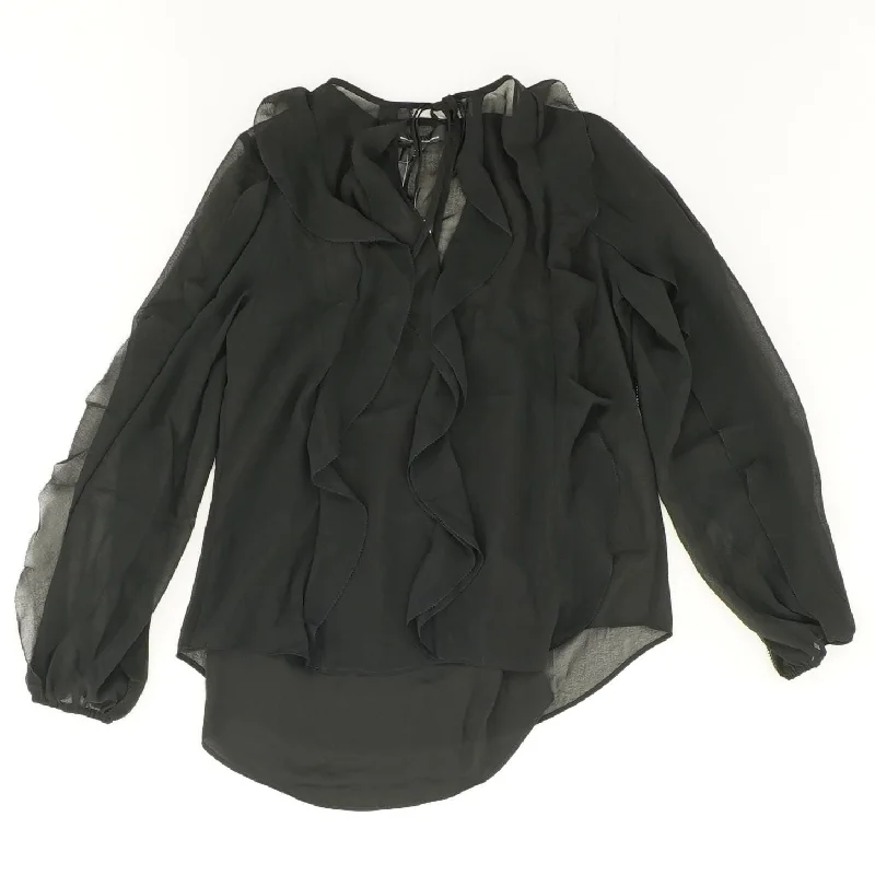 Black Solid Long Sleeve Blouse Mandarin Collar Blouse