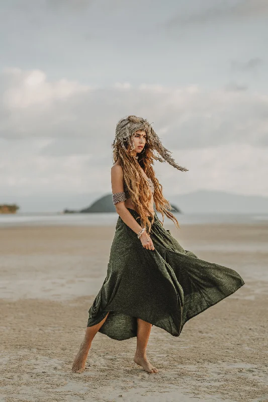 Boho Maxi Skirt Nariya Olive leather skirt durable