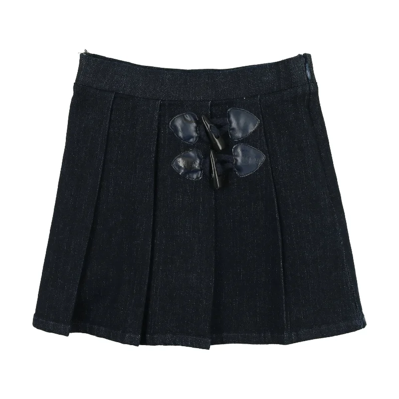 Bopop Black Denim Pleated Skirt ribbed skirt waist