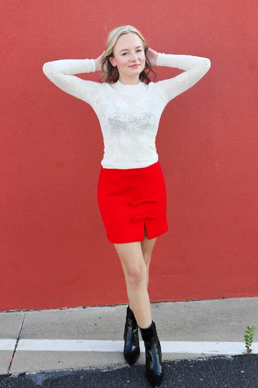 Bow Slit Skirt in Red athletic skirt fit