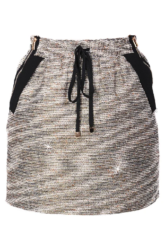 C BLOCK PEPLUM Gold Beige Tweed-Effect Mini Skirt chiffon skirt airy