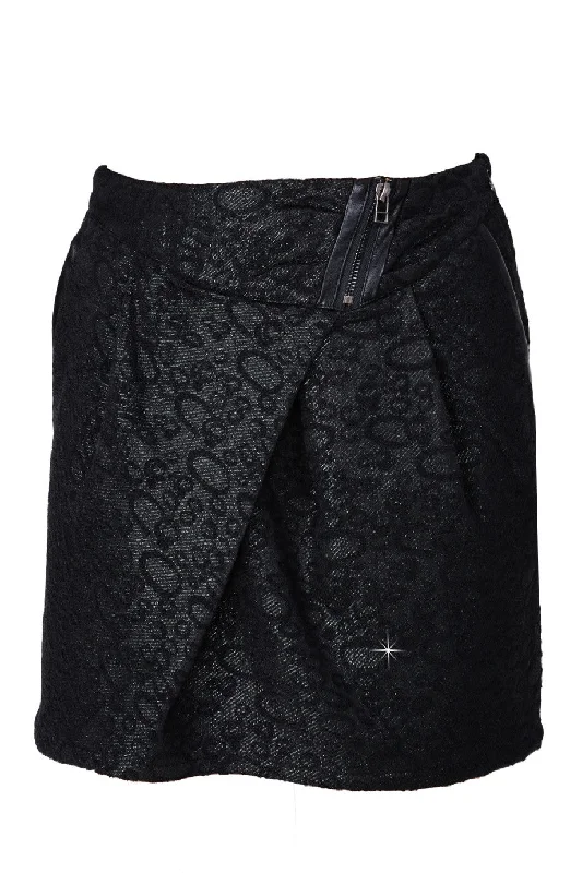 C BLOCK RURI Black Metallic Brocade Skirt denim skirt casual