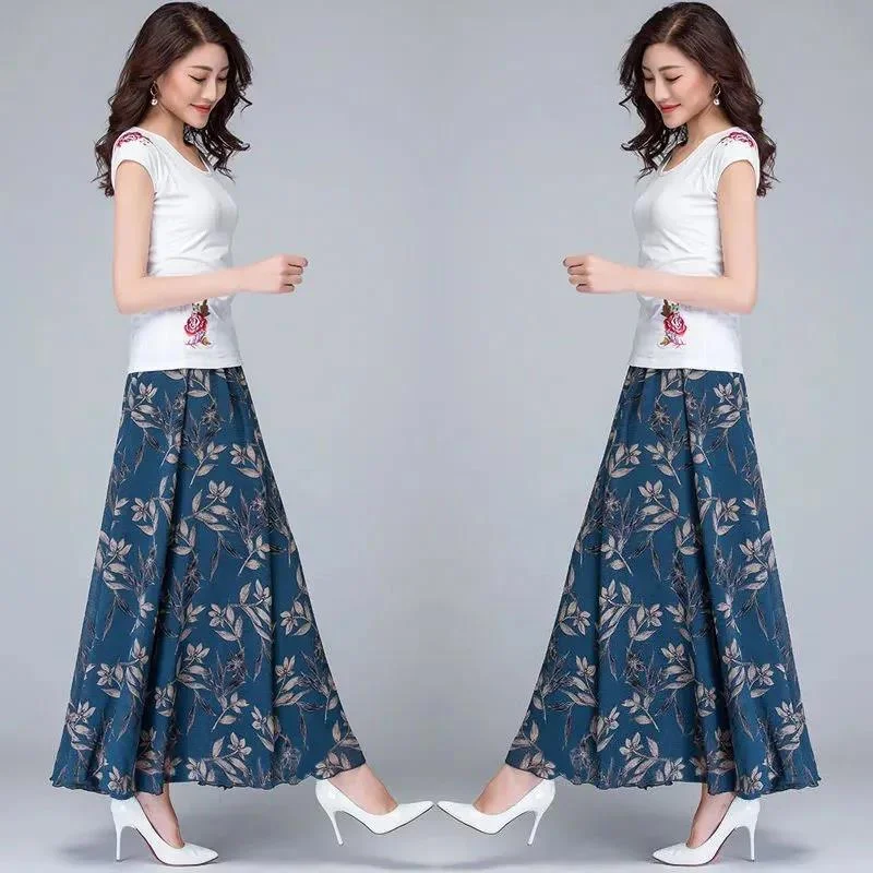Chiffon Skirt Mid-length High Waist Slimming Long Skirt Retro Big Swing Skirt A-line Dancing Long Skirt Temperament Beach Skirt a-line skirt cut