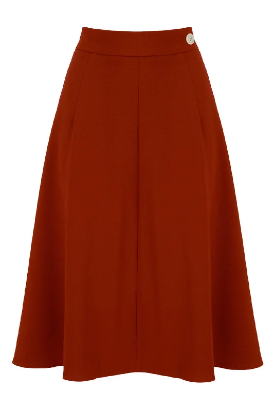 Classic 1940s Style A-Line Skirt in Rust asymmetrical skirt cut