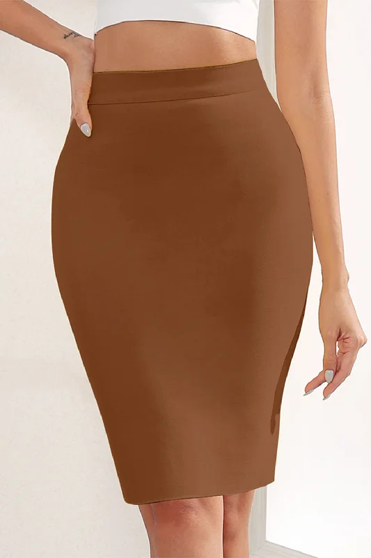 Brown Bandage Skirt Brown Pencil Skirt Plaid Skirt spandex blend skirt
