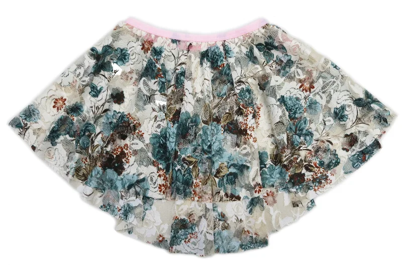 Blue Brown Beige Lace Floral Hi-Low Skirt denim skirt classic