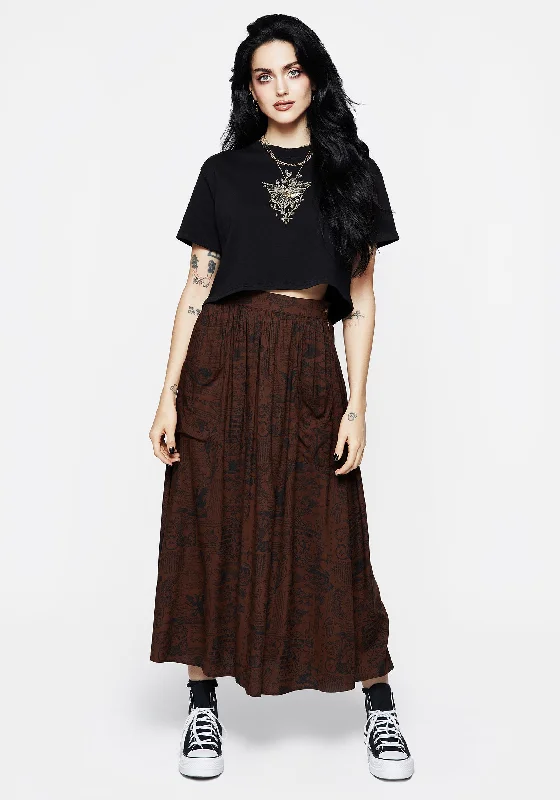 Daemonologie Woodcut Print Midaxi Skirt zip skirt side