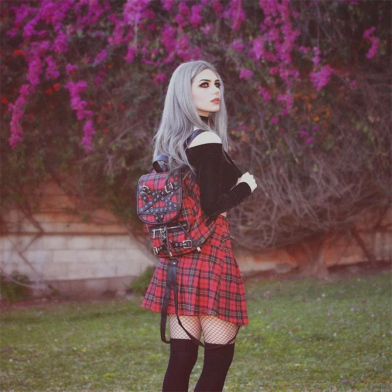 Dark Gothic Spring and Autumn Girls A-line Skirt Schoolgirls Black High Waist Strap Skirt low waist skirt