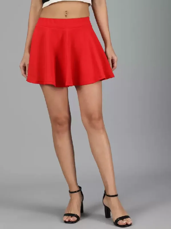 TANDUL  Women Solid Flared Red Skirt spandex blend skirt