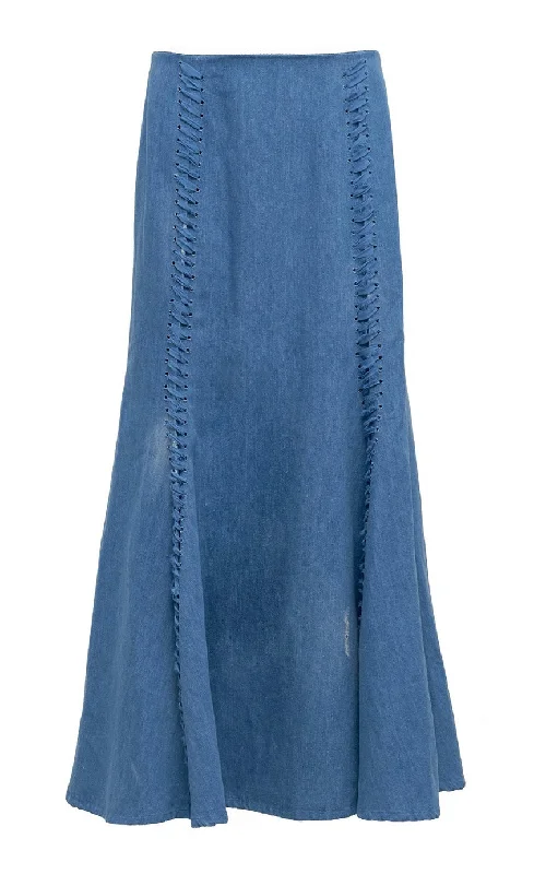 Dion Laces Maxi Skirt in Light Blue Recycled Cotton Linen Denim velvet skirt plush