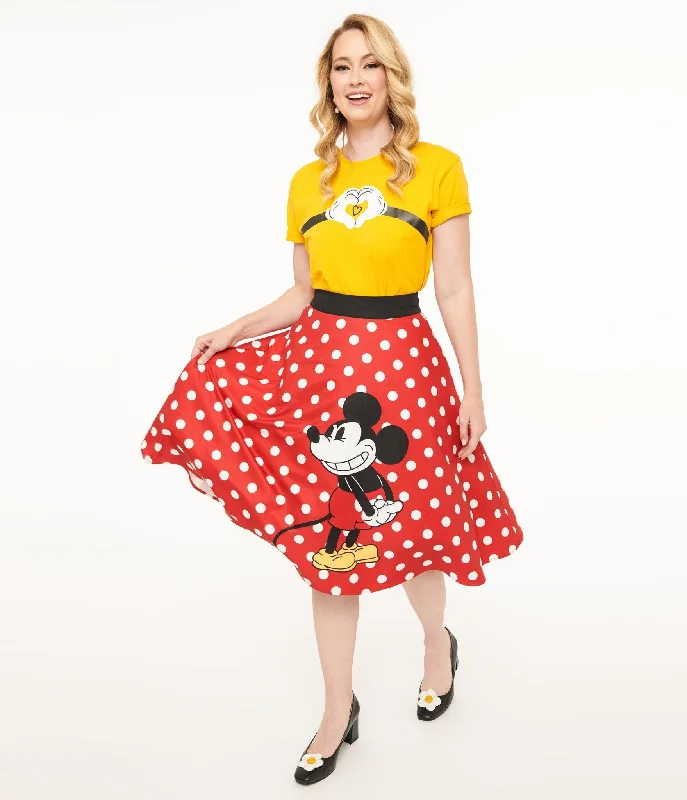 Disney Mickey & Friends Collection by Unique Vintage Red & White Polka Dot Mickey Mouse Vivien Swing Skirt leather skirt durable