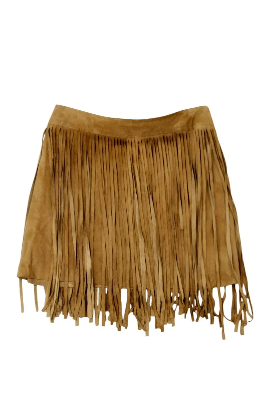 DKNY - Suede Fringe Mini Skirt high slit skirt