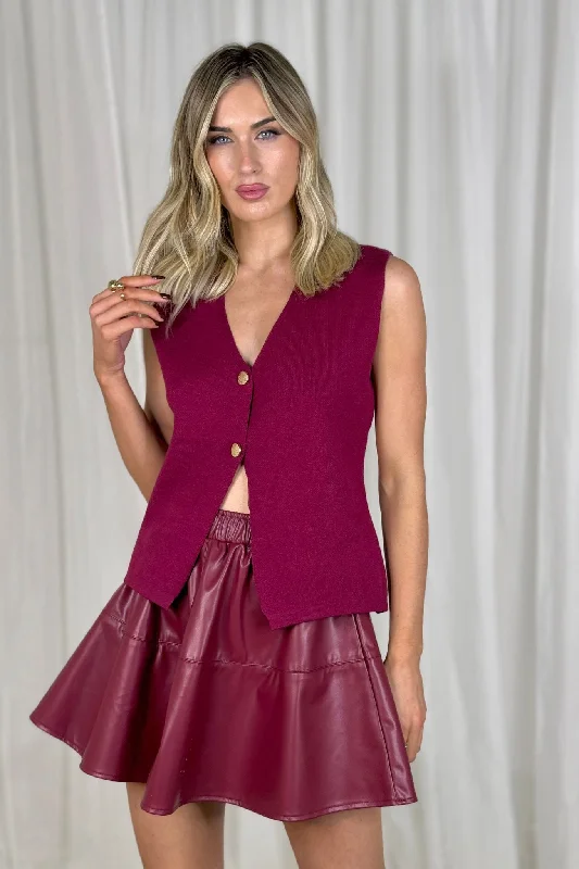 Elsa Faux Leather Mini Skirt In Bordeaux silk skirt smooth