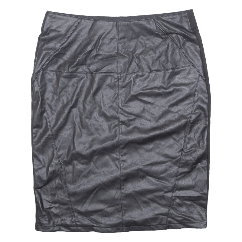 ESMARA Faux Leather Womens Pencil Skirt Black Knee Length M patchwork skirt art