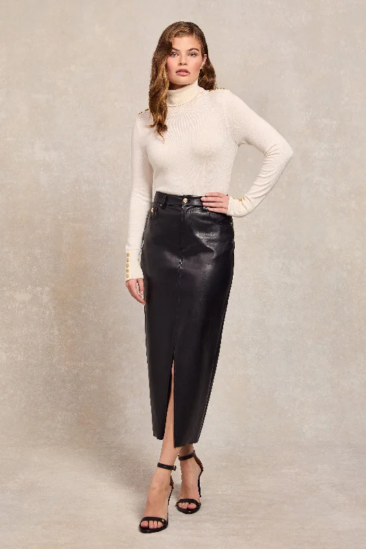 Faux Leather Maxi Skirt (Black) spandex blend skirt