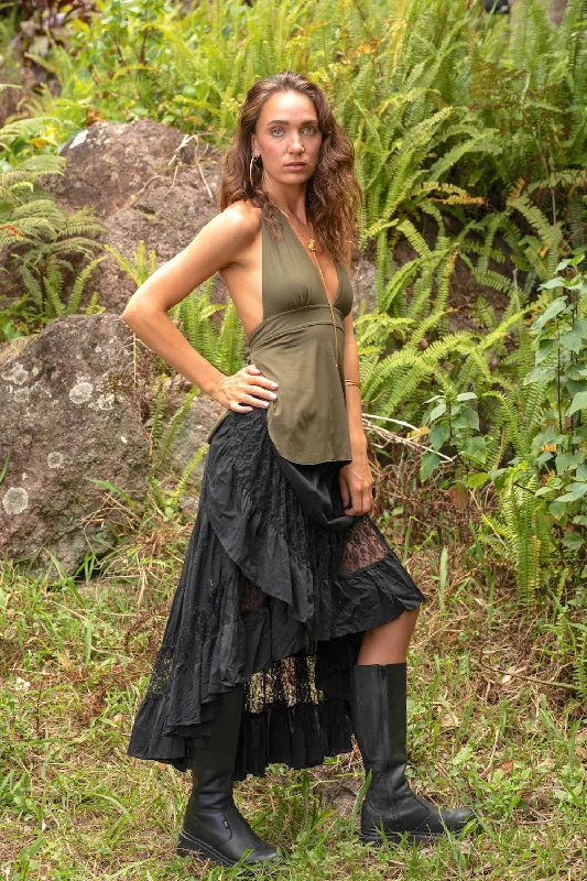 FLAMENCO URBAN GYPSY SKIRT BLACK WITH LACE denim skirt stylish