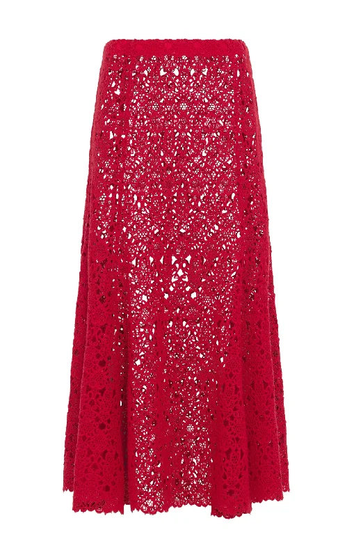 Florence Maxi Skirt in Scarlet Red Cashmere Lace denim skirt classic