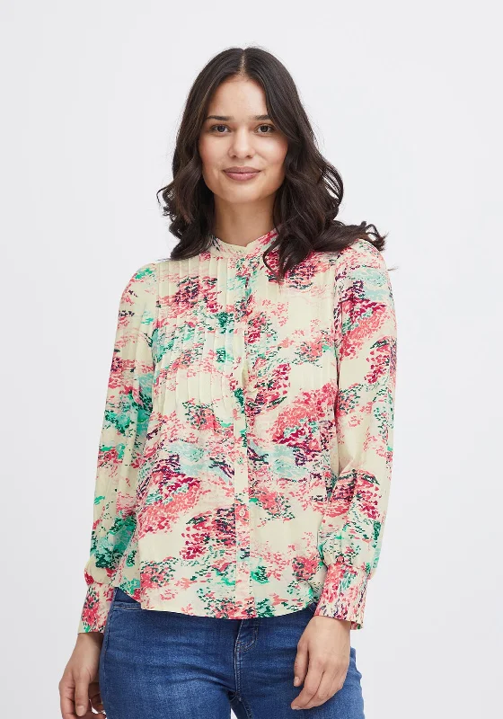 Fransa Lalu Floral Print Pleated Blouse, Rouge Red Chic Off-Shoulder Blouse