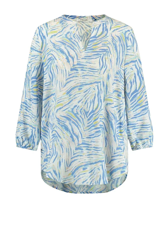 Gerry Weber V-Split Neck Animal Print Blouse, Blue Multi Classic Minimalist Blouse