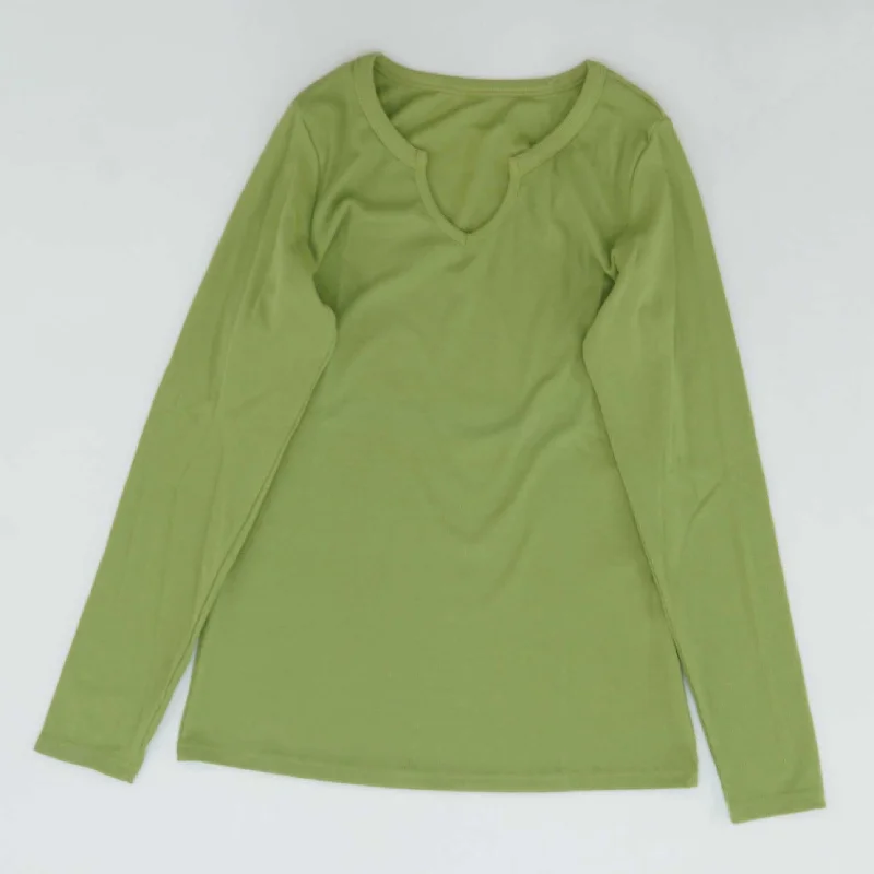 Green Solid Long Sleeve Blouse Office Formal Blouse