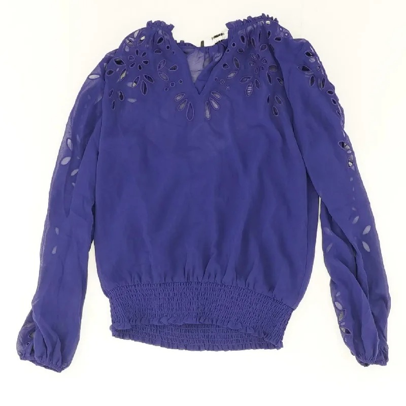 Indigo Solid Long Sleeve Blouse Chic Wrap Blouse