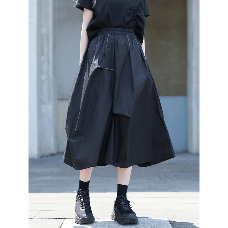 Irregular Black Casual Skirt spandex blend skirt