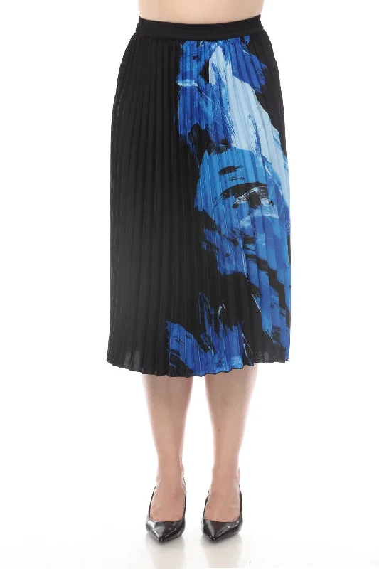 Joseph Ribkoff Black/Blue Brushstroke Print Pleated Pull On Midi Skirt 241930 midi skirt versatile