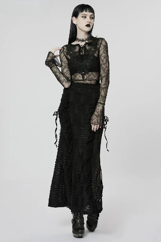 Women's Personality Gothic Style Sexy Dark Wavy Gorgeous Lace Long 3D Fashion Skirt flowy skirt hem