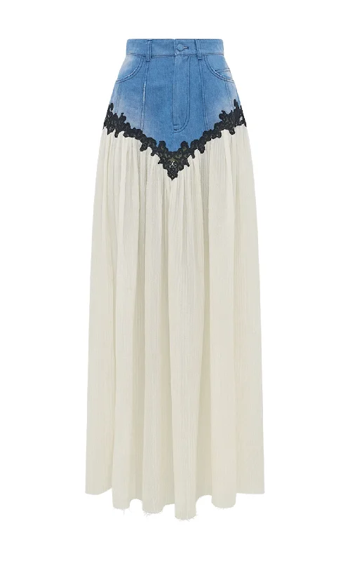 Leigh Lace Maxi Skirt in Light Blue Recycled Cotton Linen Denim cashmere skirt fine