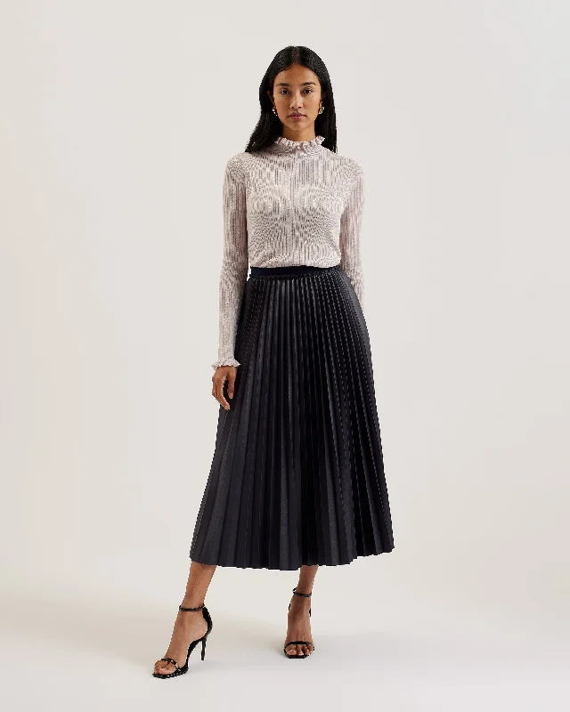 Liydah Faux Leather Pleated Skirt Navy tiered skirt playful