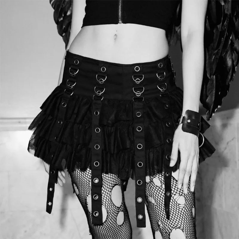 Mall Goth Black Pleated Mini with Chain Women's High Waisted Tennis Fairy Grunge Aesthetic E Girl Skirt velvet skirt sumptuous