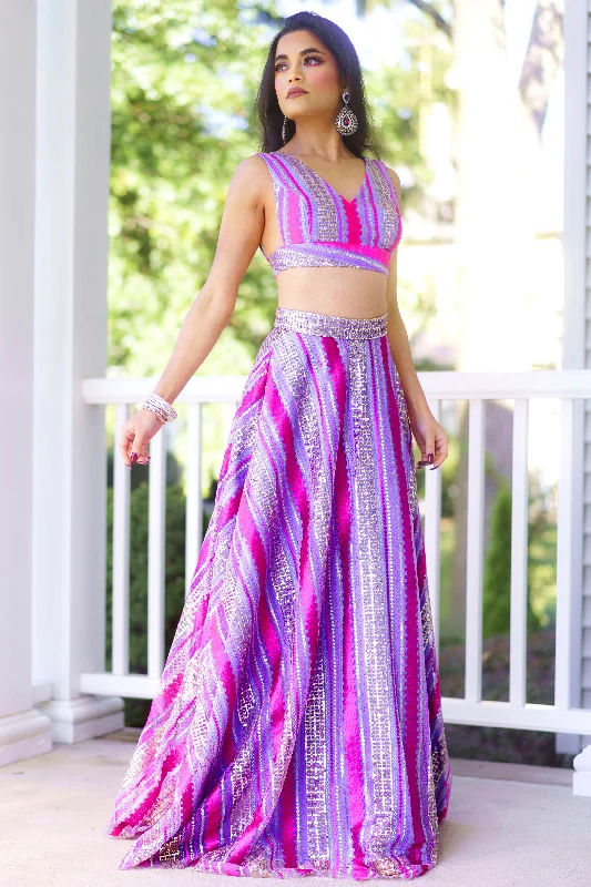 MAYRA Striped Sequin Lehenga Skirt denim skirt classic